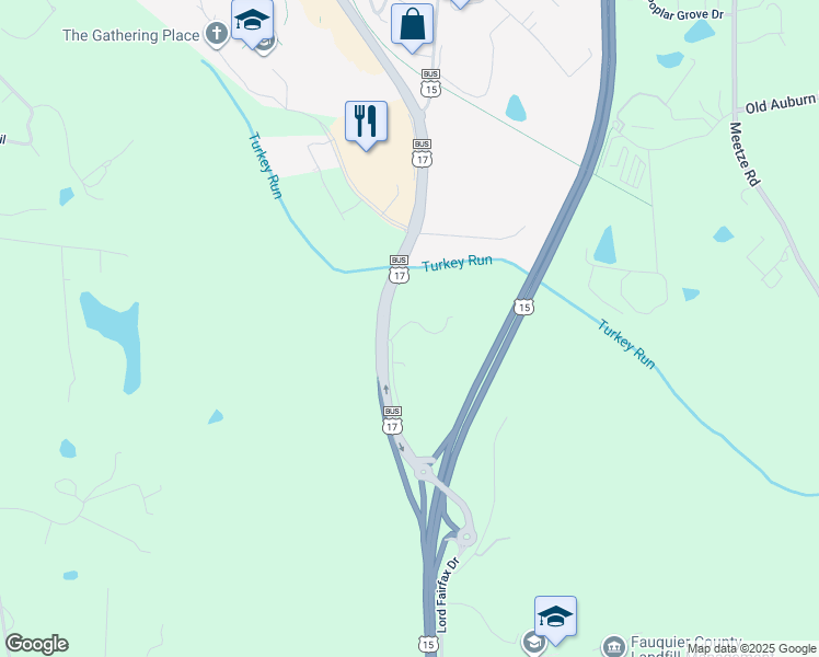 map of restaurants, bars, coffee shops, grocery stores, and more near 8385 James Madison Highway in Warrenton