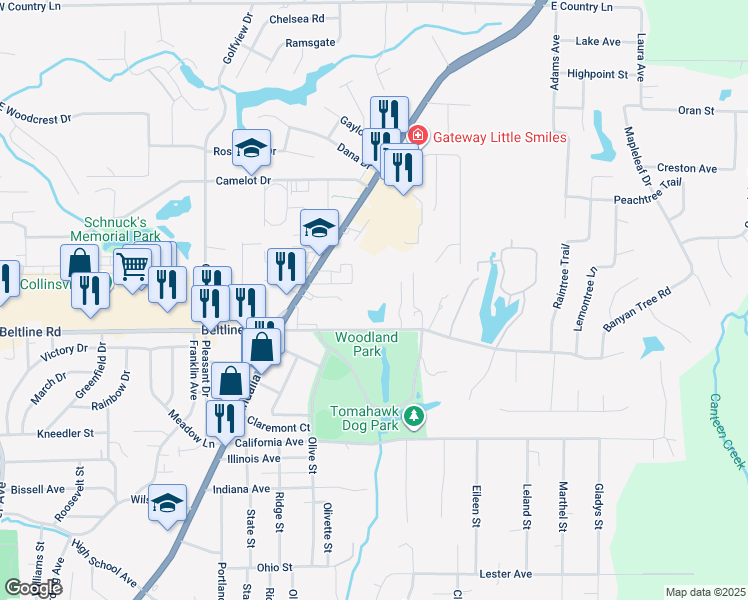 map of restaurants, bars, coffee shops, grocery stores, and more near 304 Pine Lake Road in Collinsville