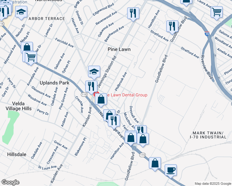 map of restaurants, bars, coffee shops, grocery stores, and more near 3832 Council Grove Avenue in St. Louis