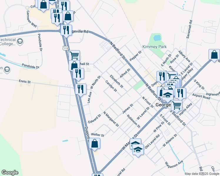map of restaurants, bars, coffee shops, grocery stores, and more near 311 Carolyn Street in Georgetown