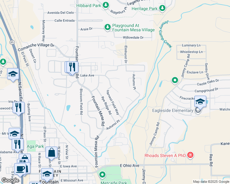 map of restaurants, bars, coffee shops, grocery stores, and more near 7525 Lake Avenue in Fountain