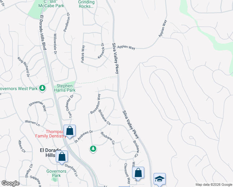 map of restaurants, bars, coffee shops, grocery stores, and more near 1814 Darwin Way in El Dorado Hills