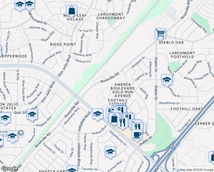 map of restaurants, bars, coffee shops, grocery stores, and more near 6923 Centennial Way in Sacramento