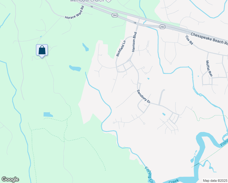 map of restaurants, bars, coffee shops, grocery stores, and more near 2425 Woodland Court in Chesapeake Beach