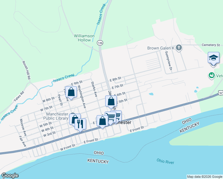 map of restaurants, bars, coffee shops, grocery stores, and more near 507 East 7th Street in Manchester