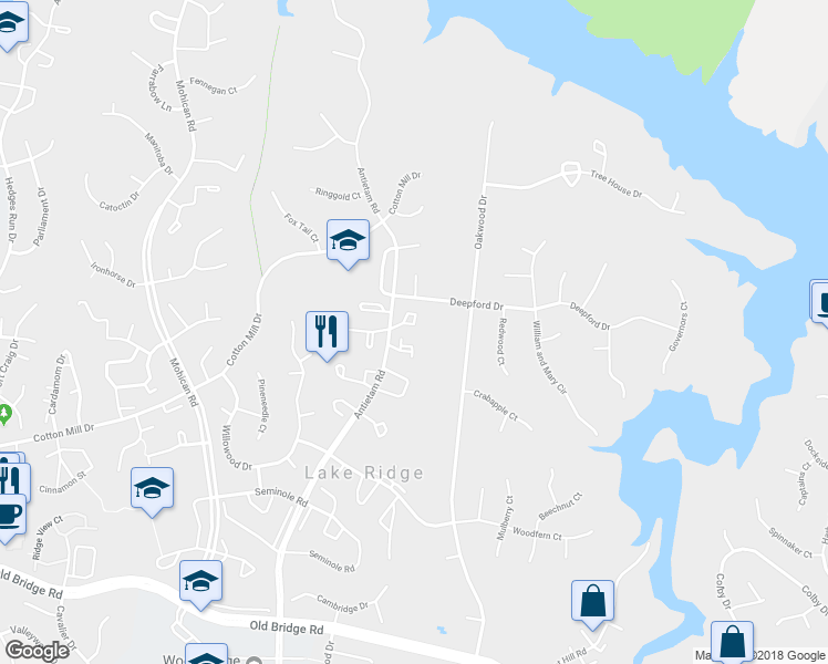 map of restaurants, bars, coffee shops, grocery stores, and more near 2792 Bordeaux Place in Woodbridge
