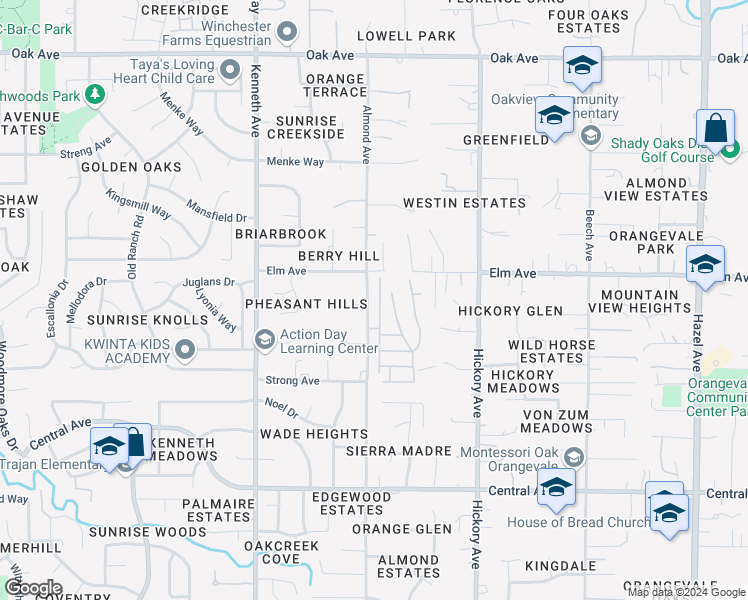 map of restaurants, bars, coffee shops, grocery stores, and more near 6900 Almond Avenue in Orangevale