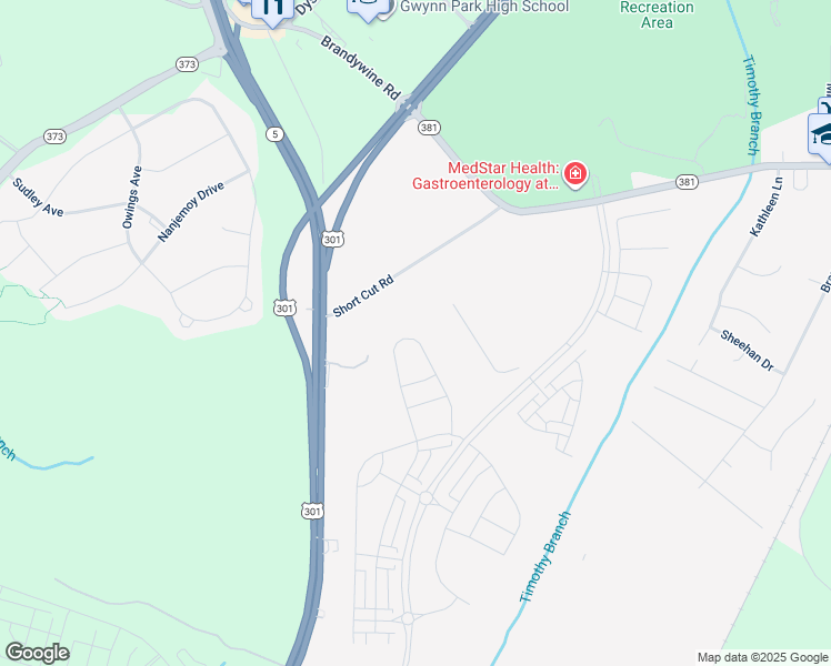 map of restaurants, bars, coffee shops, grocery stores, and more near 14641 Silver Hammer Way in Brandywine