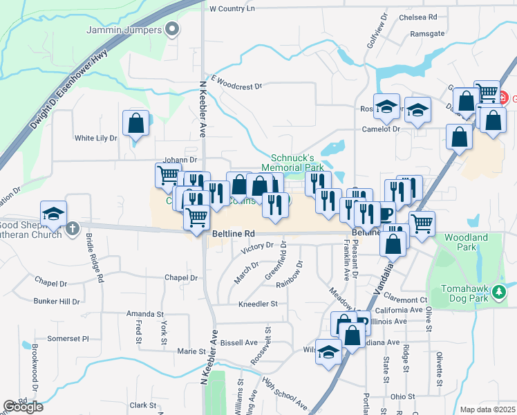 map of restaurants, bars, coffee shops, grocery stores, and more near 605 Beltline Road in Collinsville