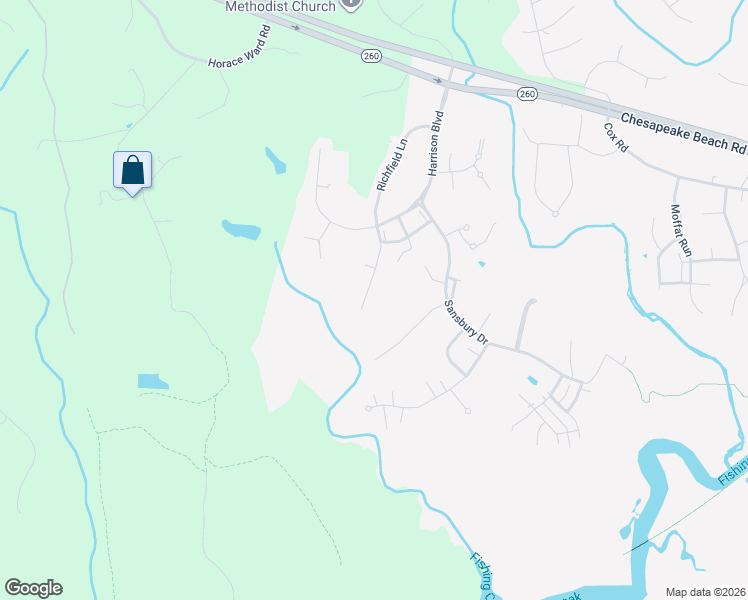 map of restaurants, bars, coffee shops, grocery stores, and more near 2441 Woodland Ct in Chesapeake Beach