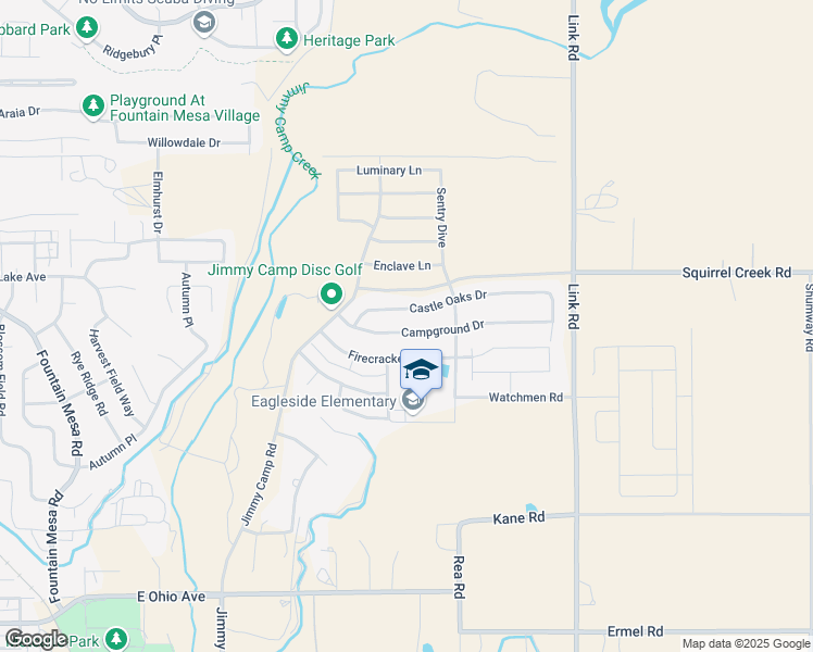 map of restaurants, bars, coffee shops, grocery stores, and more near 7944 Campground Drive in Fountain