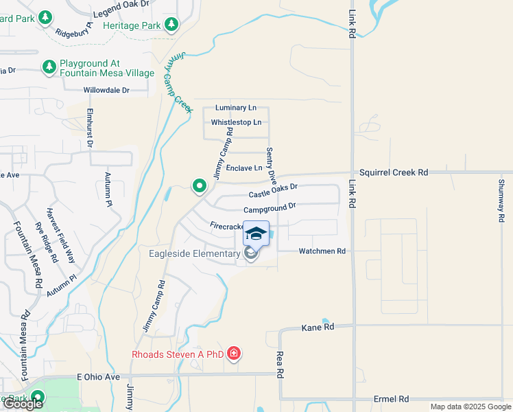 map of restaurants, bars, coffee shops, grocery stores, and more near 7974 Campground Drive in Fountain