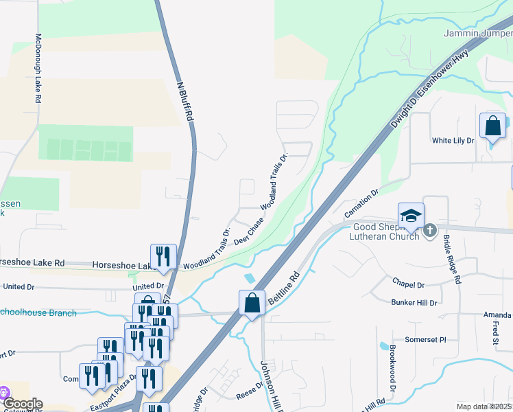 map of restaurants, bars, coffee shops, grocery stores, and more near 47 Woodland Trails Drive in Collinsville