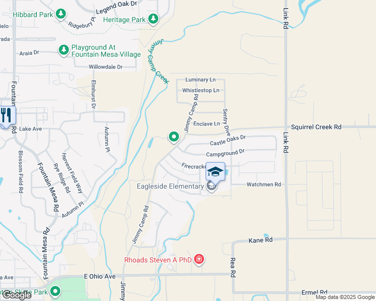 map of restaurants, bars, coffee shops, grocery stores, and more near 7854 Campground Drive in Fountain