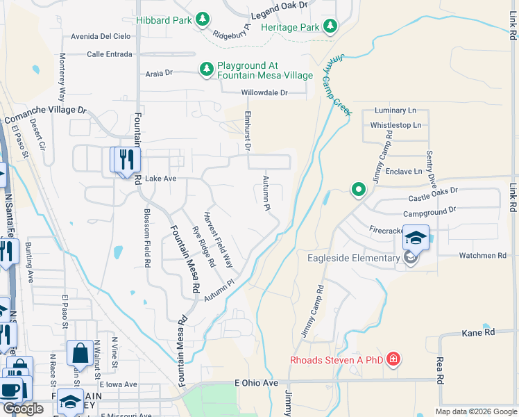 map of restaurants, bars, coffee shops, grocery stores, and more near 9589 Holton Court in Fountain