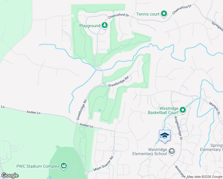 map of restaurants, bars, coffee shops, grocery stores, and more near 4504 Mosser Mill Court in Woodbridge