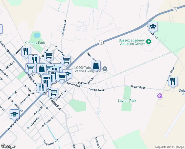 map of restaurants, bars, coffee shops, grocery stores, and more near 700 Ingramtown Road in Georgetown