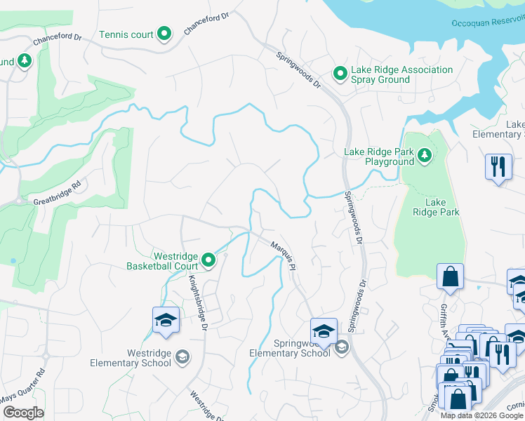 map of restaurants, bars, coffee shops, grocery stores, and more near 3986 Pepperidge Court in Woodbridge