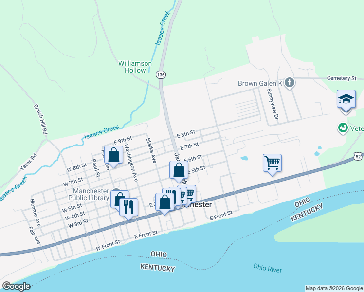 map of restaurants, bars, coffee shops, grocery stores, and more near 507 East 7th Street in Manchester