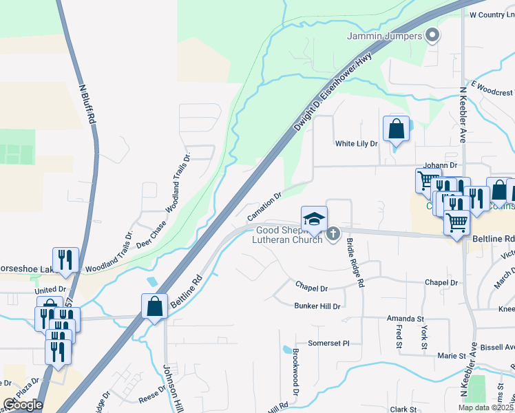 map of restaurants, bars, coffee shops, grocery stores, and more near 26 Carnation Drive in Collinsville