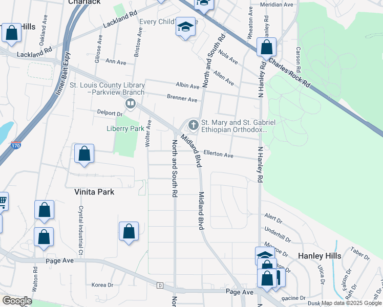 map of restaurants, bars, coffee shops, grocery stores, and more near 8204 Eads Avenue in St. Louis