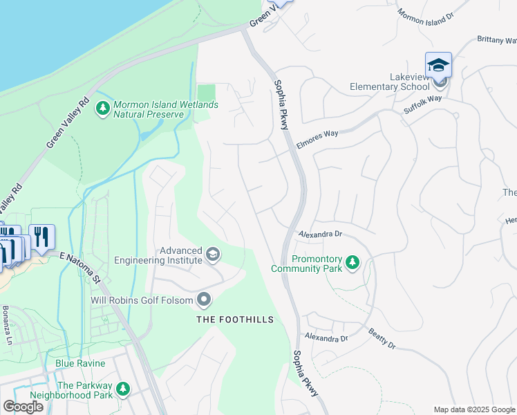 map of restaurants, bars, coffee shops, grocery stores, and more near 5132 Thalia Drive in El Dorado Hills