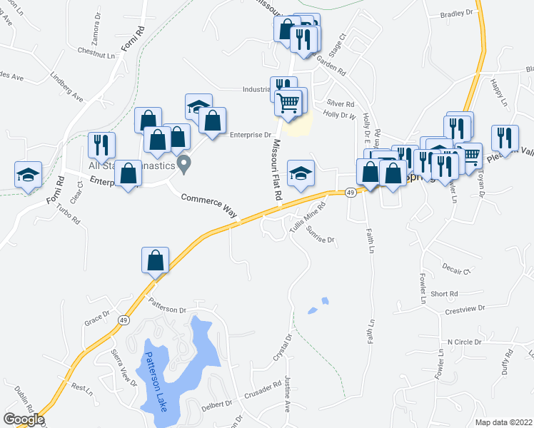 map of restaurants, bars, coffee shops, grocery stores, and more near 321 Pleasant Valley Road in Diamond Springs