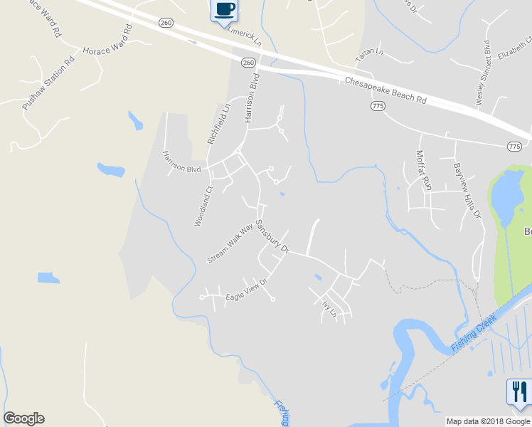 map of restaurants, bars, coffee shops, grocery stores, and more near 2433 Green Leaf Terrace in Chesapeake Beach
