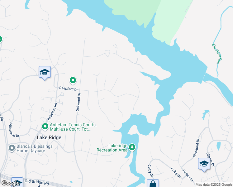 map of restaurants, bars, coffee shops, grocery stores, and more near 2600 Deepford Drive in Woodbridge