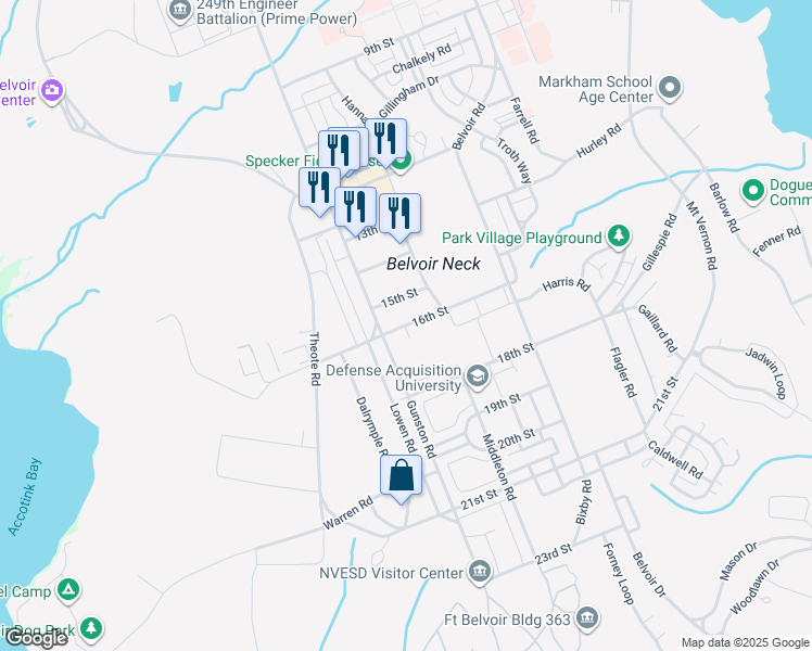 map of restaurants, bars, coffee shops, grocery stores, and more near 5930 16th Street in Fort Belvoir