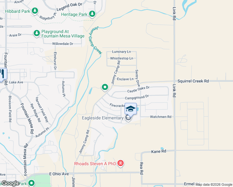 map of restaurants, bars, coffee shops, grocery stores, and more near 7854 Campground Drive in Fountain