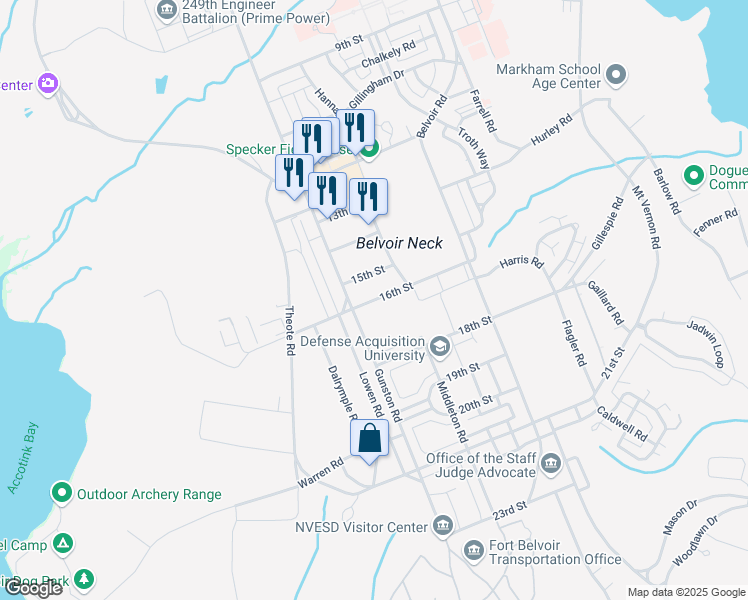 map of restaurants, bars, coffee shops, grocery stores, and more near 5930 16th Street in Fort Belvoir