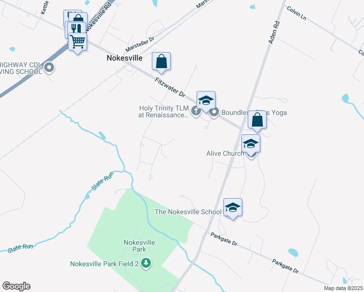 map of restaurants, bars, coffee shops, grocery stores, and more near 12069 Hooker Ln in Nokesville