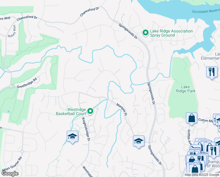 map of restaurants, bars, coffee shops, grocery stores, and more near 3980 Pepperidge Court in Woodbridge