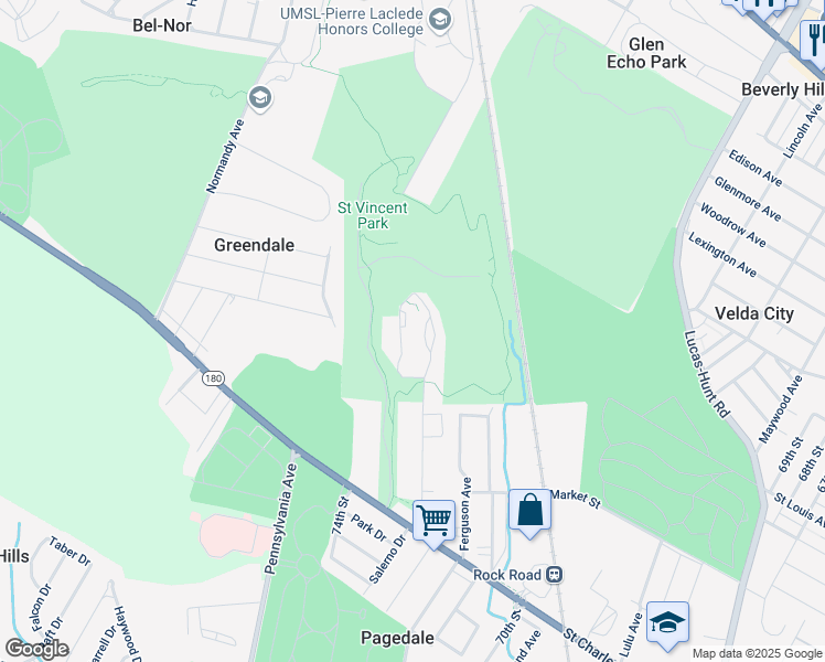 map of restaurants, bars, coffee shops, grocery stores, and more near 1592 Salerno Court in St. Louis