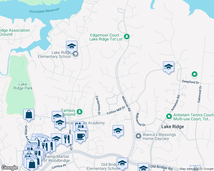 map of restaurants, bars, coffee shops, grocery stores, and more near 3222 Foothill Street in Woodbridge