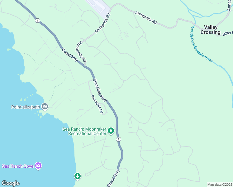 map of restaurants, bars, coffee shops, grocery stores, and more near 316 Constellation Close in Sea Ranch
