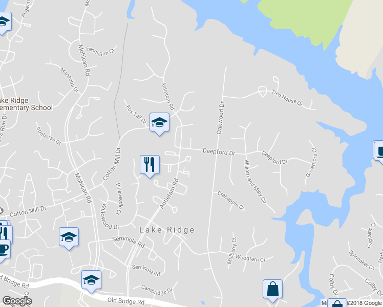 map of restaurants, bars, coffee shops, grocery stores, and more near 2756 Bordeaux Place in Woodbridge