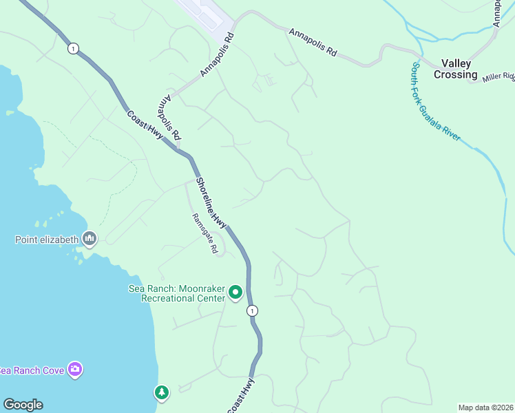 map of restaurants, bars, coffee shops, grocery stores, and more near 316 Constellation Close in Sea Ranch