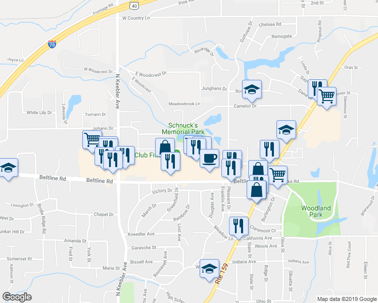 map of restaurants, bars, coffee shops, grocery stores, and more near 473 Parkside Commons Court in Collinsville
