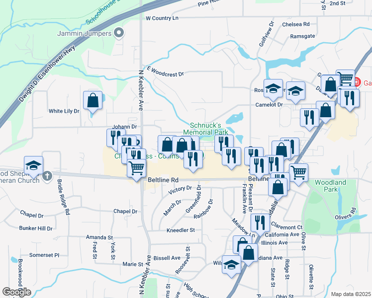 map of restaurants, bars, coffee shops, grocery stores, and more near 601 Beltline Road in Collinsville
