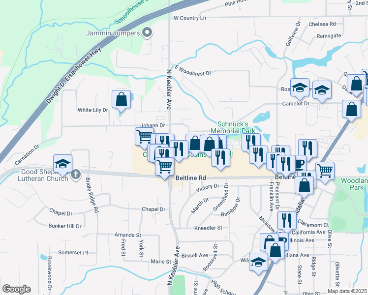 map of restaurants, bars, coffee shops, grocery stores, and more near 607 Parkside Commons Court in Collinsville
