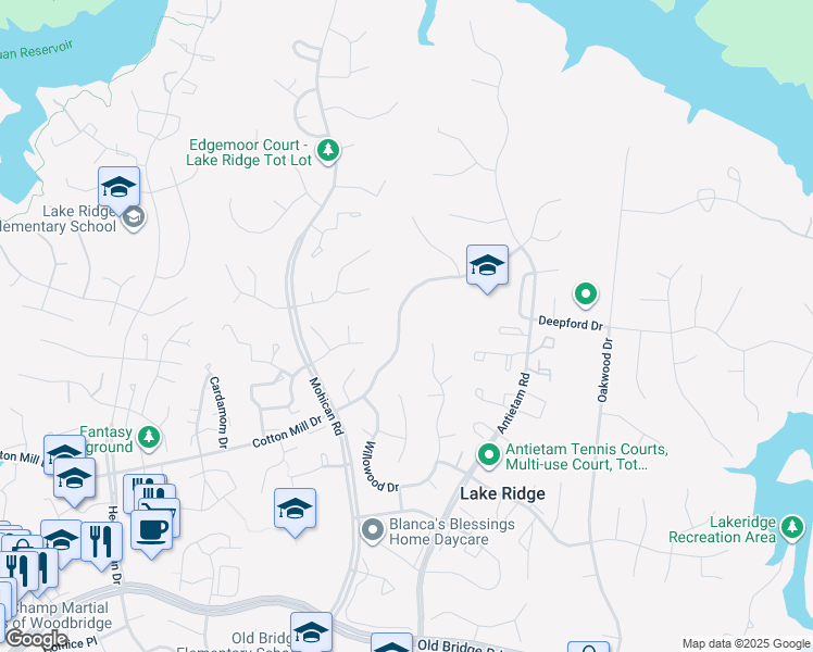 map of restaurants, bars, coffee shops, grocery stores, and more near 11959 Cotton Mill Drive in Woodbridge
