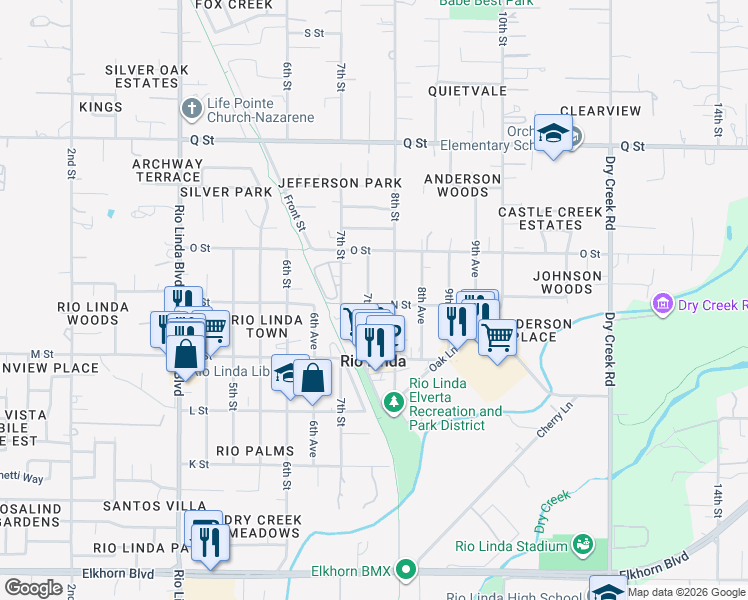 map of restaurants, bars, coffee shops, grocery stores, and more near 6841 7th Avenue in Rio Linda