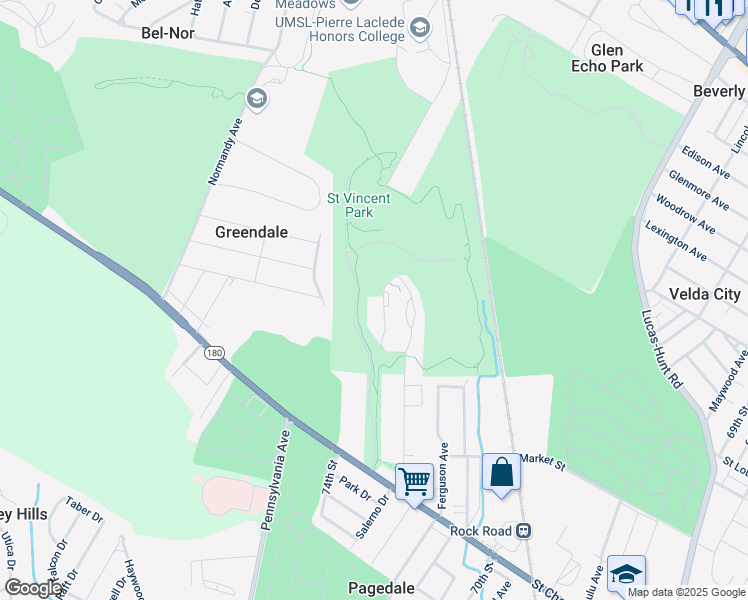 map of restaurants, bars, coffee shops, grocery stores, and more near 1592 Salerno Court in St. Louis