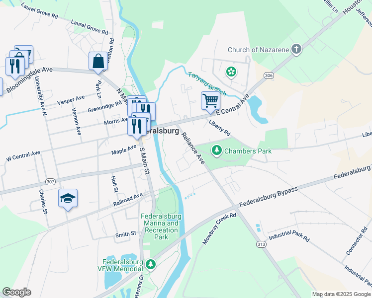 map of restaurants, bars, coffee shops, grocery stores, and more near 201 Reliance Avenue in Federalsburg