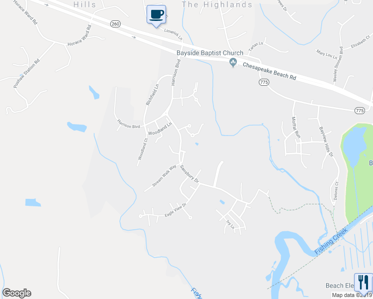 map of restaurants, bars, coffee shops, grocery stores, and more near 2467 Green Leaf Terrace in Chesapeake Beach