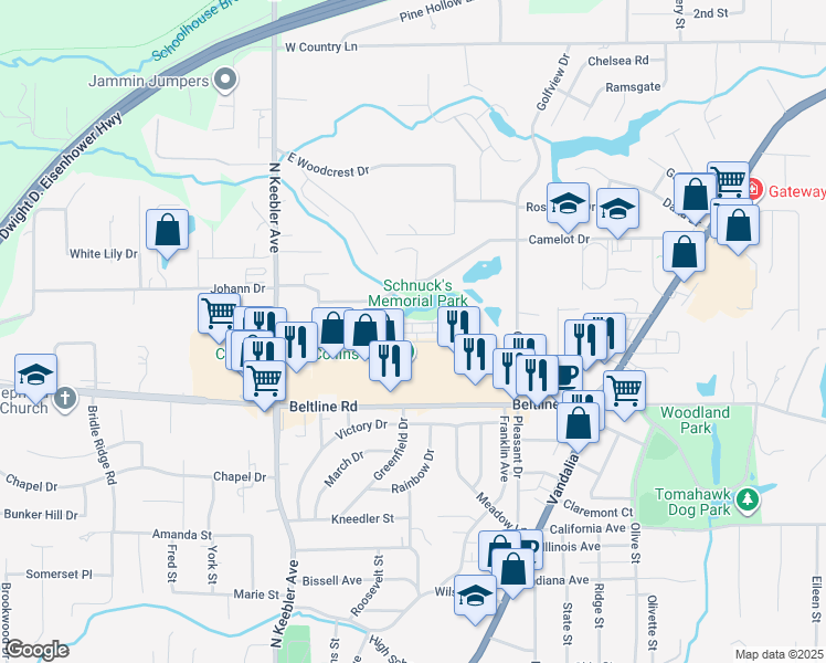 map of restaurants, bars, coffee shops, grocery stores, and more near 501 Beltline Road in Collinsville