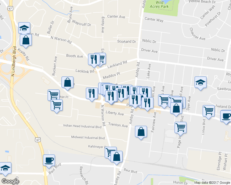 map of restaurants, bars, coffee shops, grocery stores, and more near 1910 Fowler Avenue in St. Louis
