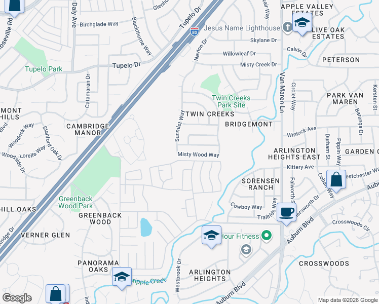 map of restaurants, bars, coffee shops, grocery stores, and more near 7018 Daisy Lane in Citrus Heights